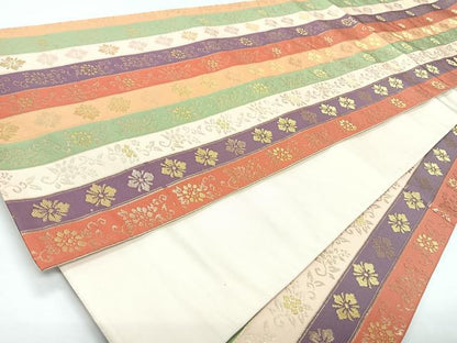 平和屋着物◎六通柄袋帯　花唐草間道　金糸　正絹　逸品　CABL1703nb