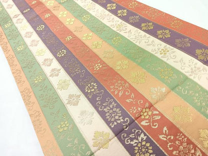 平和屋着物◎六通柄袋帯　花唐草間道　金糸　正絹　逸品　CABL1703nb