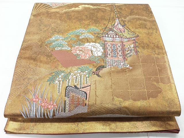 平和屋着物◎西陣　高島織物謹製　六通柄袋帯　唐織　古都の物語　青銅箔　金銀糸　証紙付き　正絹　逸品　未使用　CABL1707nb