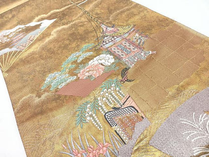 平和屋着物◎西陣　高島織物謹製　六通柄袋帯　唐織　古都の物語　青銅箔　金銀糸　証紙付き　正絹　逸品　未使用　CABL1707nb