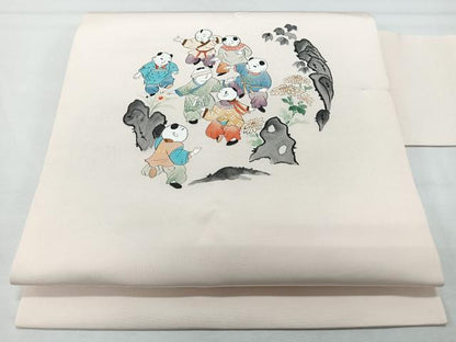 平和屋着物●塩瀬　九寸名古屋帯　作家物　手描き　唐子　正絹　逸品　未使用　CABL1709nb