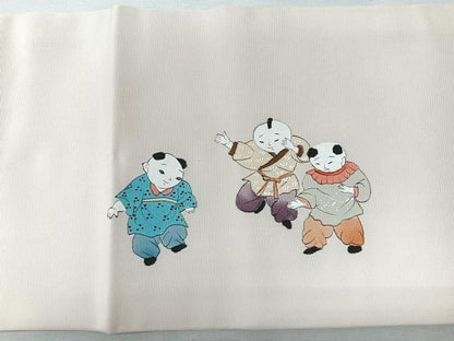 平和屋着物●塩瀬　九寸名古屋帯　作家物　手描き　唐子　正絹　逸品　未使用　CABL1709nb