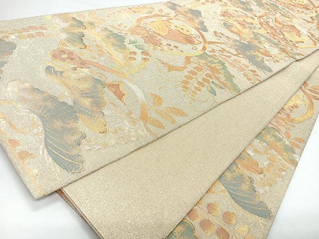 平和屋着物◎六通柄袋帯　花蝶丸文　金糸　正絹　逸品　CABL1710nb