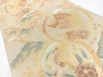 平和屋着物◎六通柄袋帯　花蝶丸文　金糸　正絹　逸品　CABL1710nb