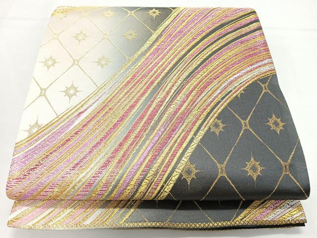 平和屋着物◎六通柄袋帯　唐織　ピュア　ナチュラル　金糸　正絹　逸品　未使用　CABL1724nb