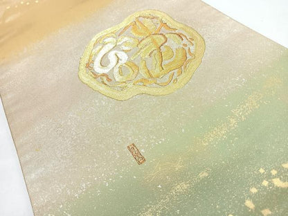 平和屋着物◎太鼓柄袋帯　作家物　幾何学文　金銀糸　正絹　逸品　CABL1726nb