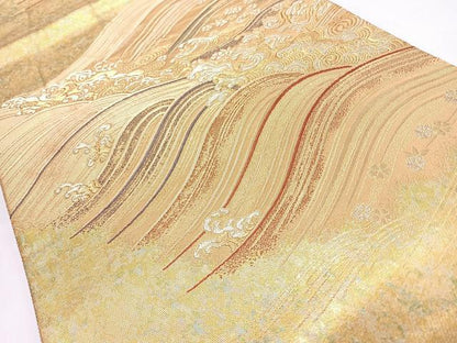 平和屋着物◎六通柄袋帯　唐織　立波文　金銀糸　引箔　正絹　逸品　CABL1727nb