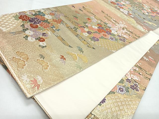 平和屋着物◎六通柄袋帯　唐織　草花文　松竹梅　金糸　正絹　逸品　CABL1729nb