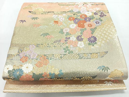 平和屋着物◎六通柄袋帯　唐織　草花文　松竹梅　金糸　正絹　逸品　CABL1729nb