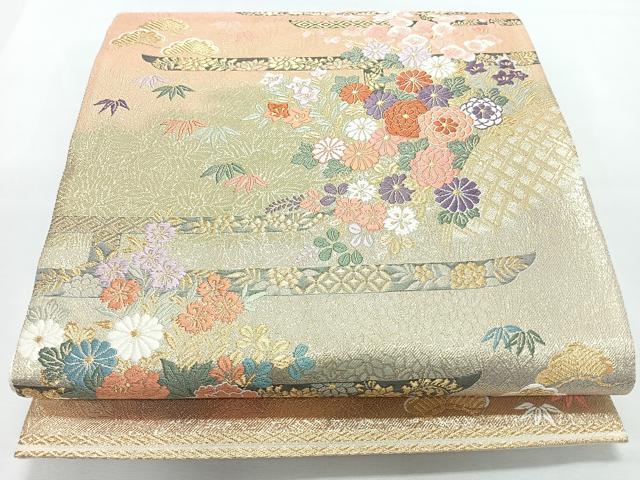 平和屋着物◎六通柄袋帯　唐織　草花文　松竹梅　金糸　正絹　逸品　CABL1729nb