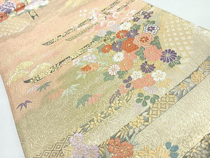 平和屋着物◎六通柄袋帯　唐織　草花文　松竹梅　金糸　正絹　逸品　CABL1729nb