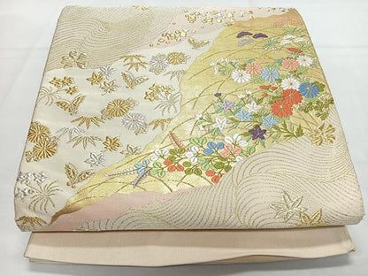 平和屋着物◎六通柄袋帯　カロ有り　名物裂道長紋　金銀糸　正絹　逸品　未使用　CABL1734nb