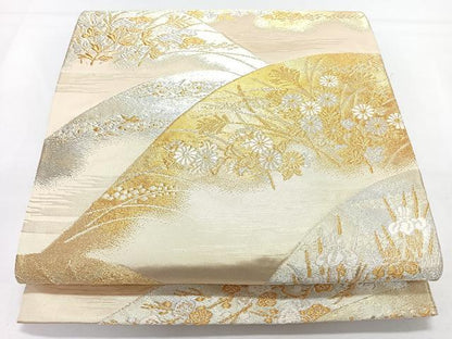 平和屋着物◎六通柄袋帯　唐織　遠山草花文　金銀糸　正絹　逸品　CABL1736nb