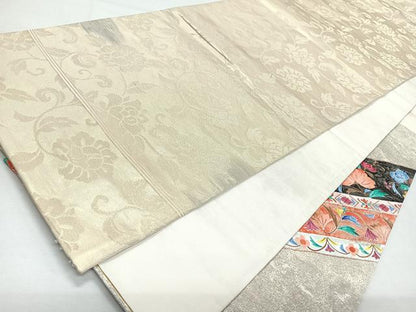 平和屋着物◎太鼓柄袋帯　手描き　陶器花文　金銀糸　正絹　逸品　CABL1739nb