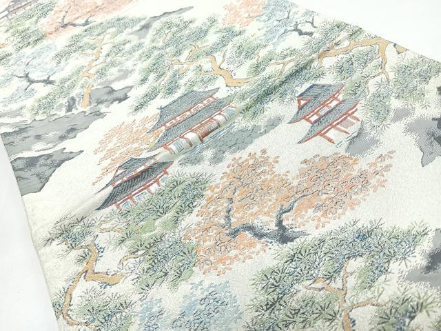 平和屋着物◎六通柄袋帯　風景文　銀糸　正絹　逸品　CABL1740nb