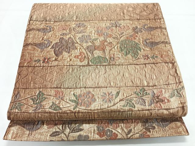 平和屋着物◎六通柄袋帯　花鳥文　金糸　正絹　逸品　CABL1741nb