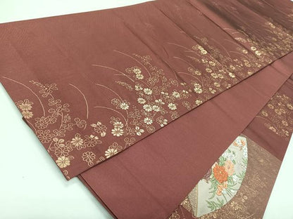 平和屋着物◎太鼓柄袋帯　地紙御所車飛鶴文　金糸　正絹　逸品　CABL1745nb