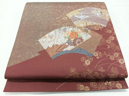 平和屋着物◎太鼓柄袋帯　地紙御所車飛鶴文　金糸　正絹　逸品　CABL1745nb