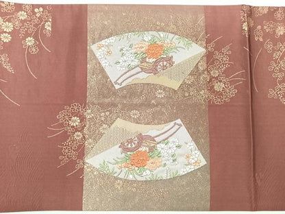 平和屋着物◎太鼓柄袋帯　地紙御所車飛鶴文　金糸　正絹　逸品　CABL1745nb