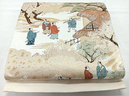 平和屋着物◎六通柄袋帯　人物風景文　金糸　正絹　逸品　CABL1746nb