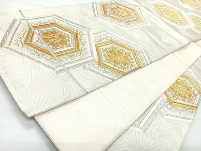 平和屋着物◎六通柄袋帯　唐織　亀甲花文　金銀糸　正絹　逸品　CABL1748nb