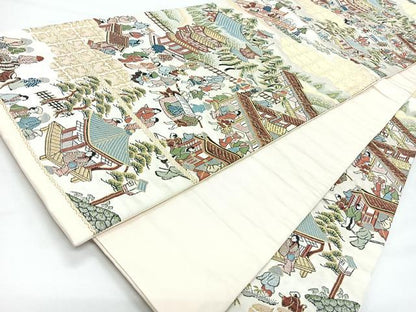 平和屋着物◎六通柄袋帯　唐織　人物風景文　金糸　正絹　逸品　CABL1749nb
