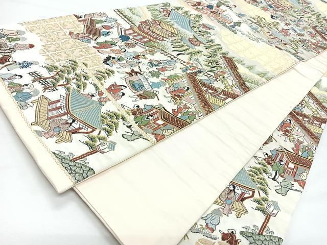 平和屋着物◎六通柄袋帯　唐織　人物風景文　金糸　正絹　逸品　CABL1749nb