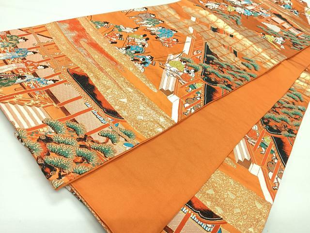 平和屋着物◎六通柄袋帯　人物風景文　金糸　正絹　逸品　CABL1751nb