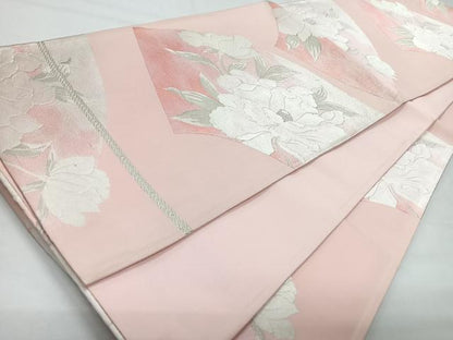 平和屋着物◎六通柄袋帯　唐織　地紙舞花文　銀糸　正絹　逸品　CABL1752nb