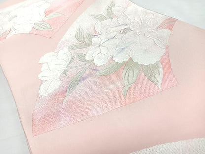 平和屋着物◎六通柄袋帯　唐織　地紙舞花文　銀糸　正絹　逸品　CABL1752nb
