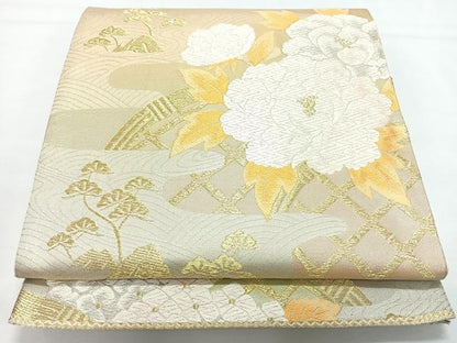 平和屋着物◎六通柄袋帯　唐織　流水籬牡丹文　金銀糸　正絹　逸品　CABL1759nb