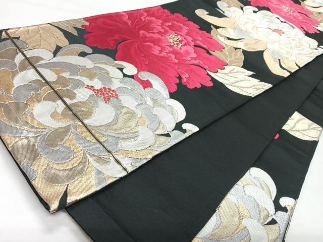 平和屋着物◎六通柄袋帯　乱菊　黒地　金銀糸　正絹　逸品　CABL1761nb
