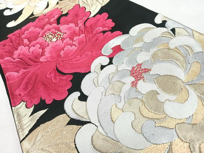 平和屋着物◎六通柄袋帯　乱菊　黒地　金銀糸　正絹　逸品　CABL1761nb