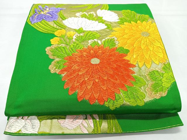 平和屋着物◎六通柄袋帯　カロ有り　草花丸文　牡丹　金銀糸　正絹　逸品　CABL1762nb