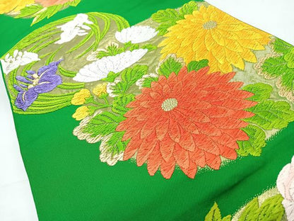 平和屋着物◎六通柄袋帯　カロ有り　草花丸文　牡丹　金銀糸　正絹　逸品　CABL1762nb