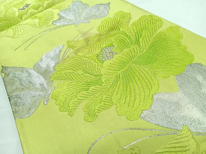 平和屋着物◎六通柄袋帯　唐織　牡丹舞蝶文　銀糸　正絹　逸品　CABL1764nb