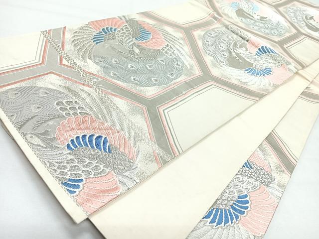 平和屋着物◎六通柄袋帯　唐織　亀甲孔雀文　プラチナ箔　正絹　逸品　CABL1768nb