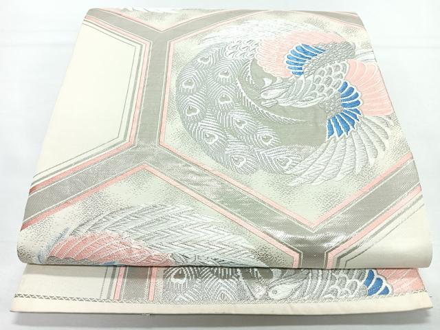 平和屋着物◎六通柄袋帯　唐織　亀甲孔雀文　プラチナ箔　正絹　逸品　CABL1768nb