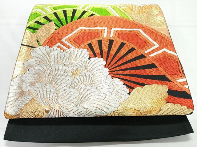 平和屋着物◎六通柄袋帯　唐織　片輪車草花文　金糸　正絹　逸品　CABL1770nb