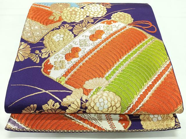 平和屋着物◎六通柄袋帯　唐織　草花文　金糸　正絹　逸品　CABL1772nb