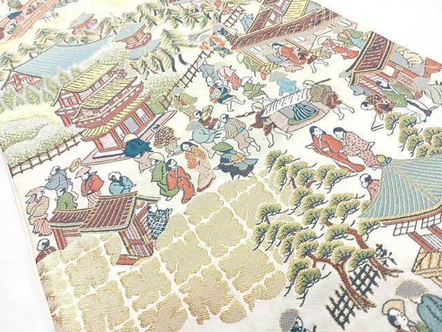 平和屋着物◎六通柄袋帯　人物風景文　金糸　正絹　逸品　CABL1778nb