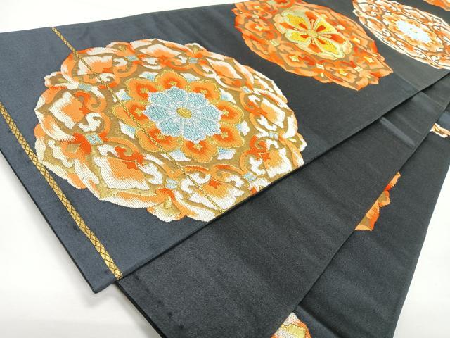 平和屋着物◎六通柄袋帯　正倉院花文　黒地　金銀糸　正絹　逸品　CABL1790nb