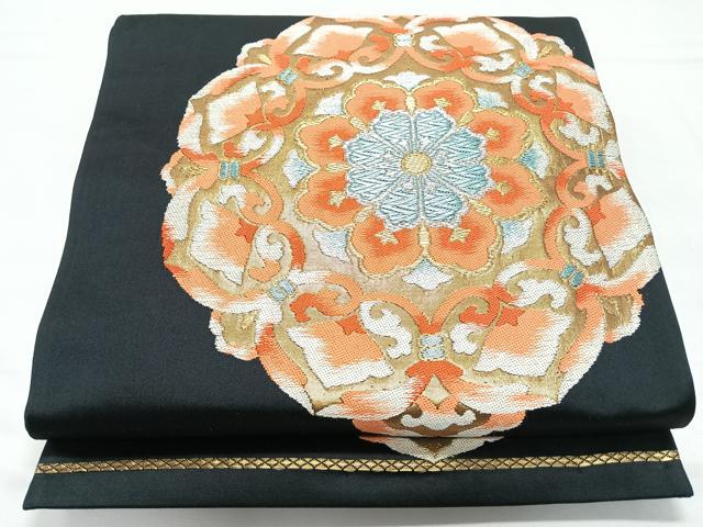 平和屋着物◎六通柄袋帯　正倉院花文　黒地　金銀糸　正絹　逸品　CABL1790nb