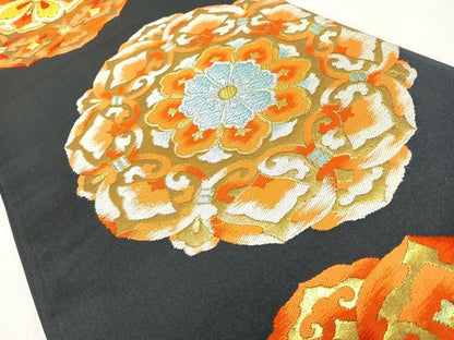 平和屋着物◎六通柄袋帯　正倉院花文　黒地　金銀糸　正絹　逸品　CABL1790nb
