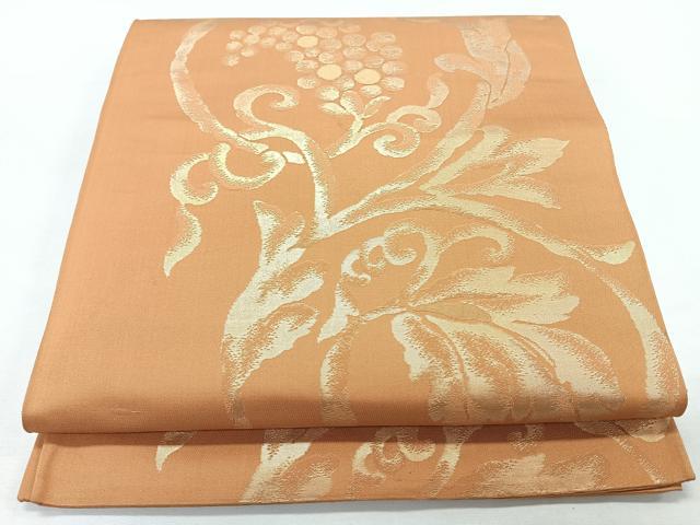 平和屋着物◎六通柄　京袋帯　葡萄花唐草文　金糸　正絹　逸品　CABL1795nb