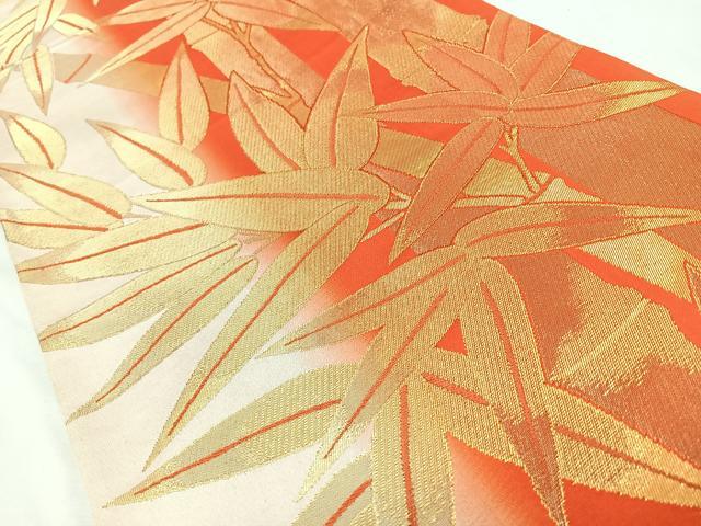 平和屋着物◎六通柄袋帯　笹竹文　金糸　正絹　逸品　CABL1796nb