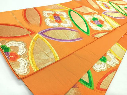 平和屋着物◎西陣　六通柄袋帯　唐織　七宝花文　金糸　正絹　逸品　CABL1798nb