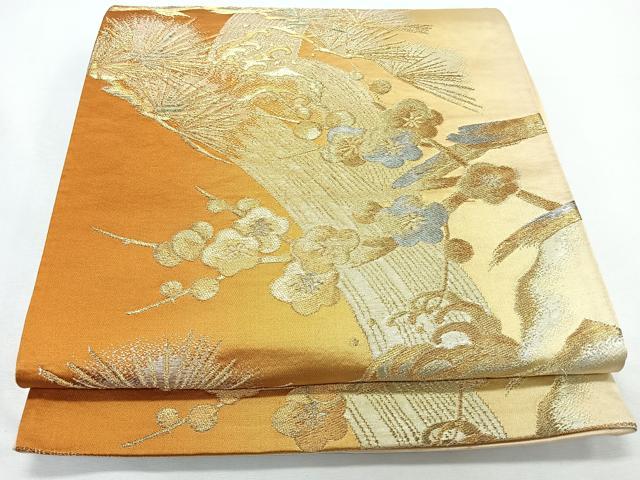 平和屋着物◎六通柄袋帯　浜松梅文　金銀糸　正絹　逸品　CABL1807nb