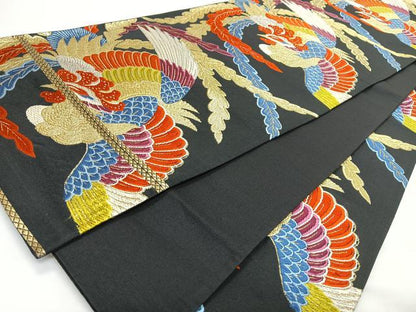 平和屋着物◎六通柄袋帯　唐織　鳳凰　黒地　金銀糸　正絹　逸品　CABL1808nb