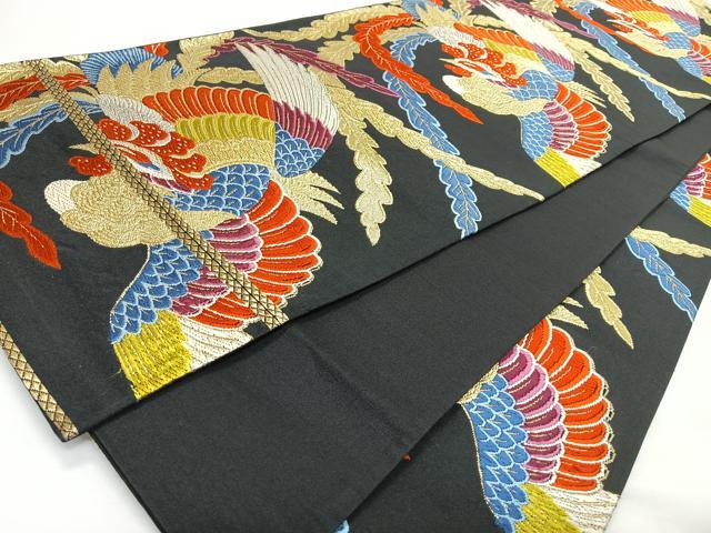 平和屋着物◎六通柄袋帯　唐織　鳳凰　黒地　金銀糸　正絹　逸品　CABL1808nb